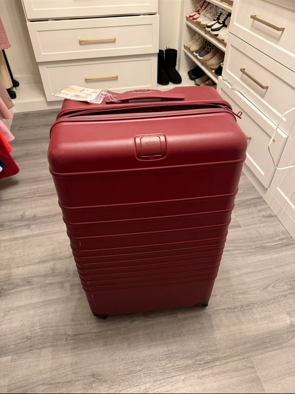 BEIS Burgundy Hard Shell Rolling Suitcase Large check in roller